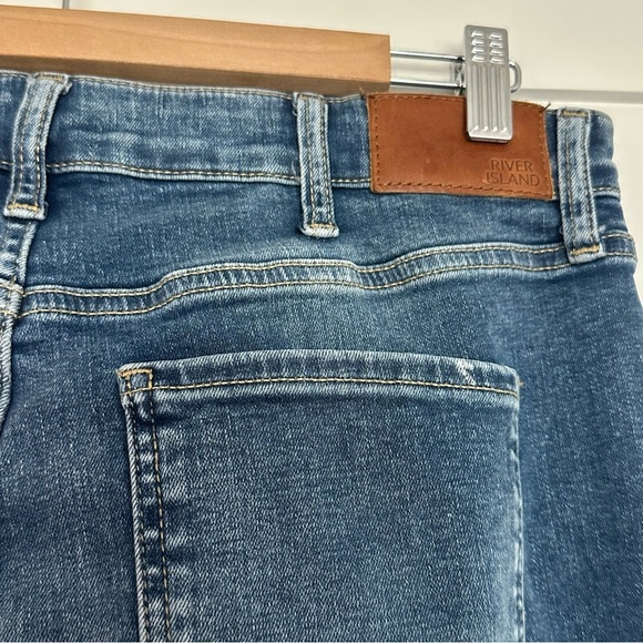 River Island Plus mid rise slit side flared jeans 14 XL medium blue stretch high - Picture 6 of 15